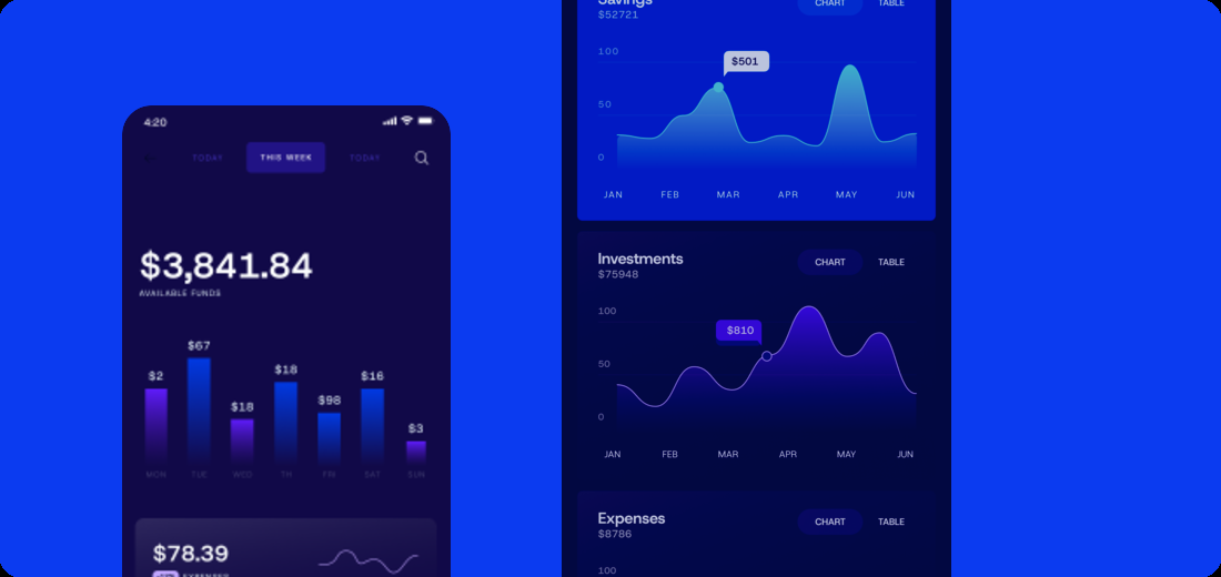Mobile app showing available funds and payouts
